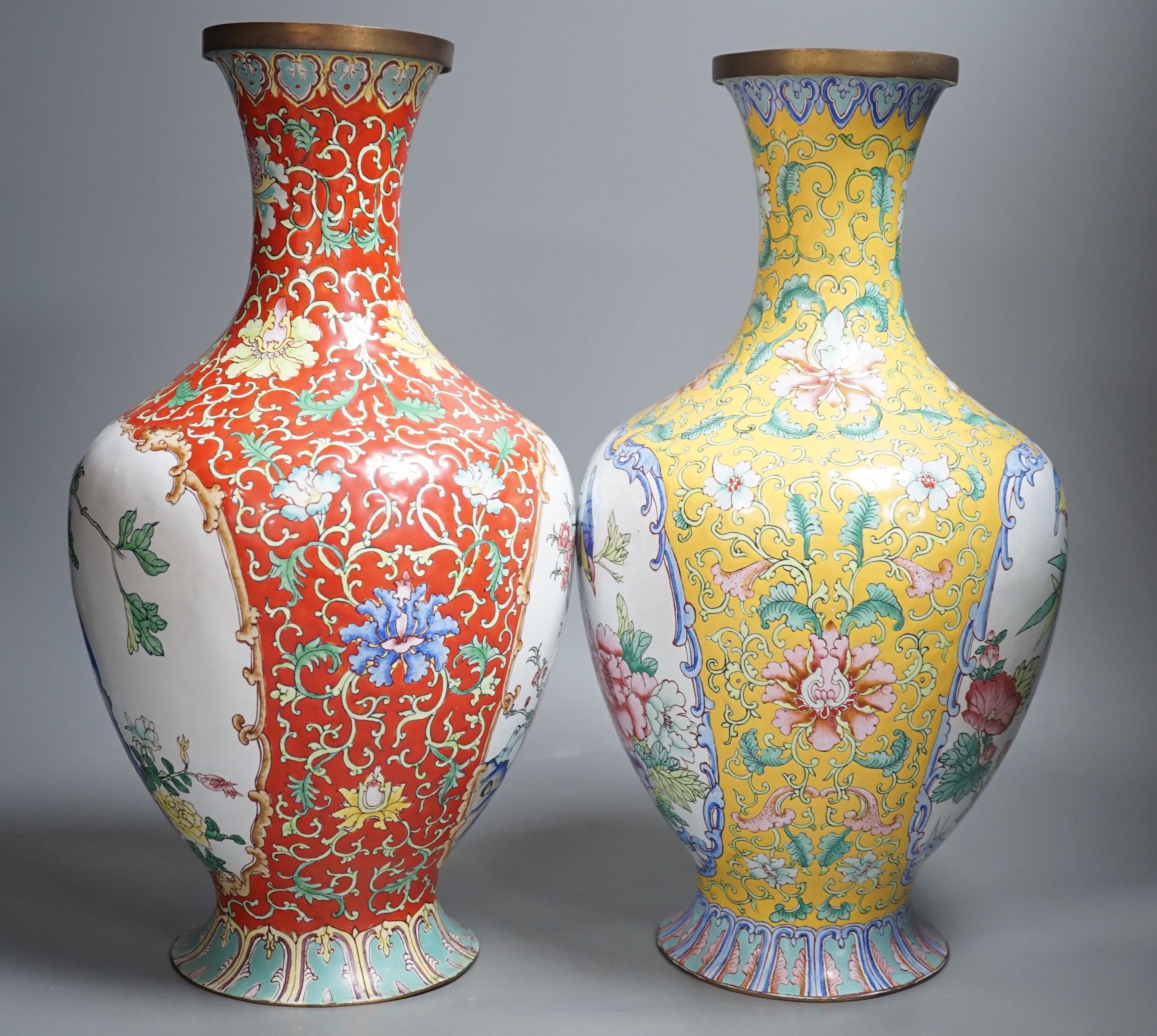 A pair of Chinese Canton enamel vases, 38cm